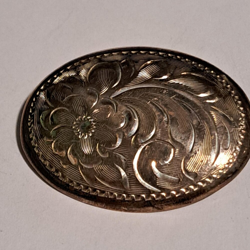 Burkhardt Birks sterling silver oval brooch with flower